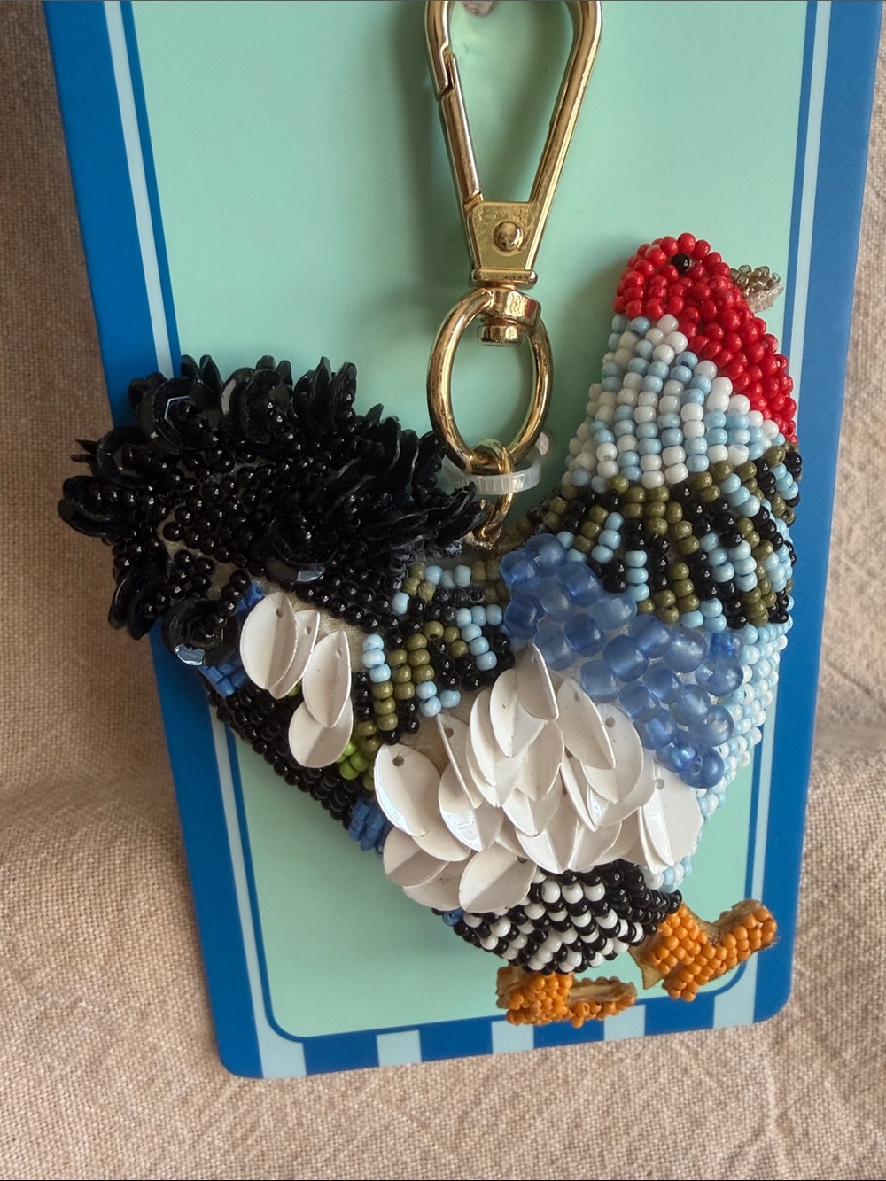 NEW~ Beaded Rooster Bag Charm /Key Chain - Picture 3 of 4